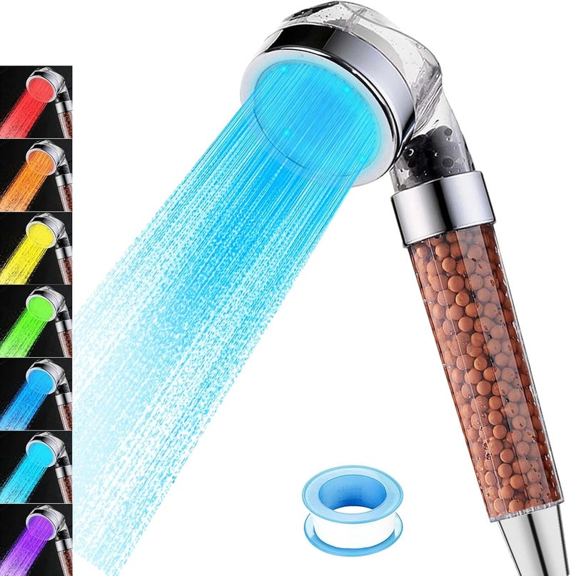 Vacto LED Handheld Shower Head Set with Filtration, Automatic 7-color Changing Shower Head Kit, Water Saving Showerheads with Filtration Beads, High Pressure Handheld Shower Head (No Hose and Bracket) - Image 1